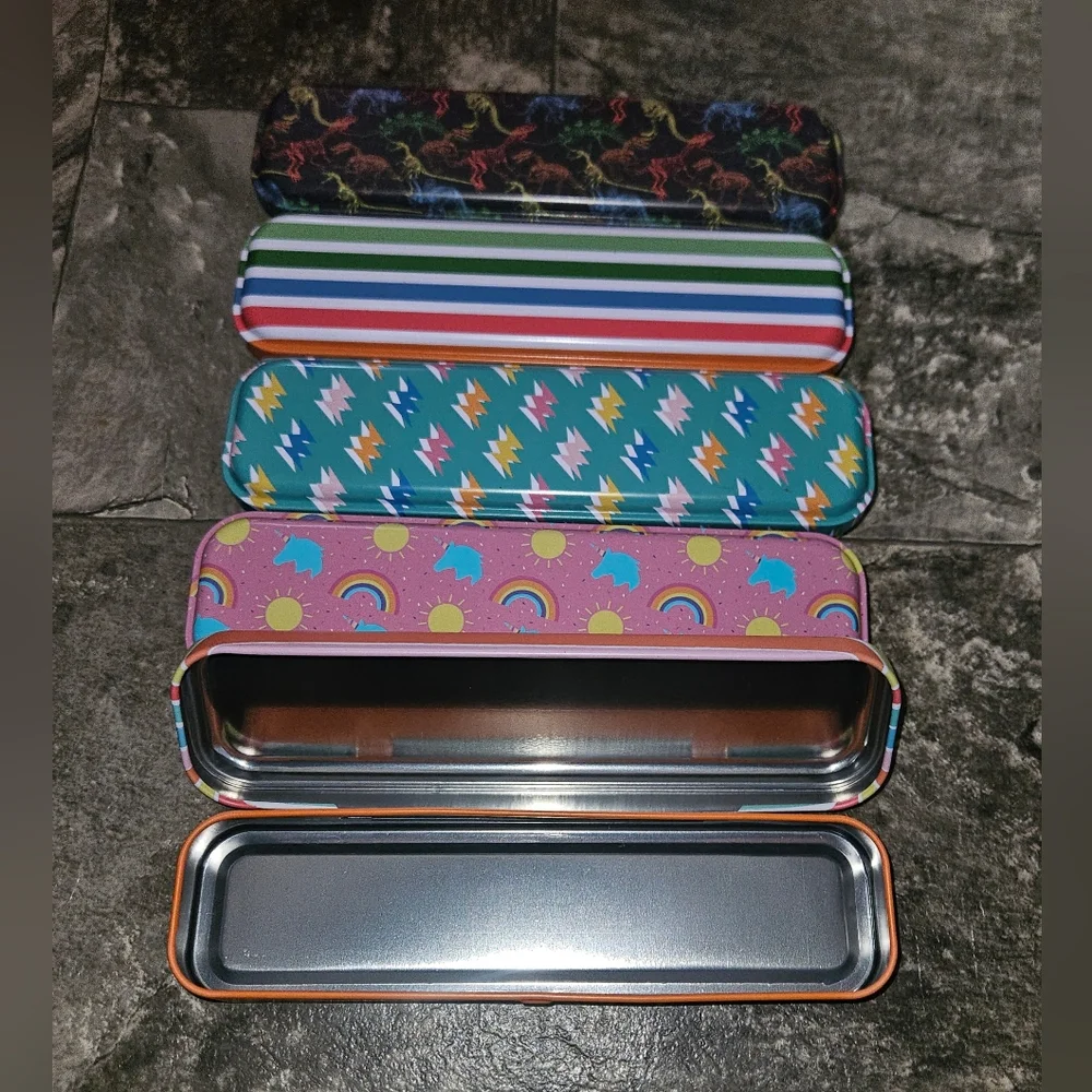 Colorful Patterned Tin Pencil Cases - Set of 5 BNIB